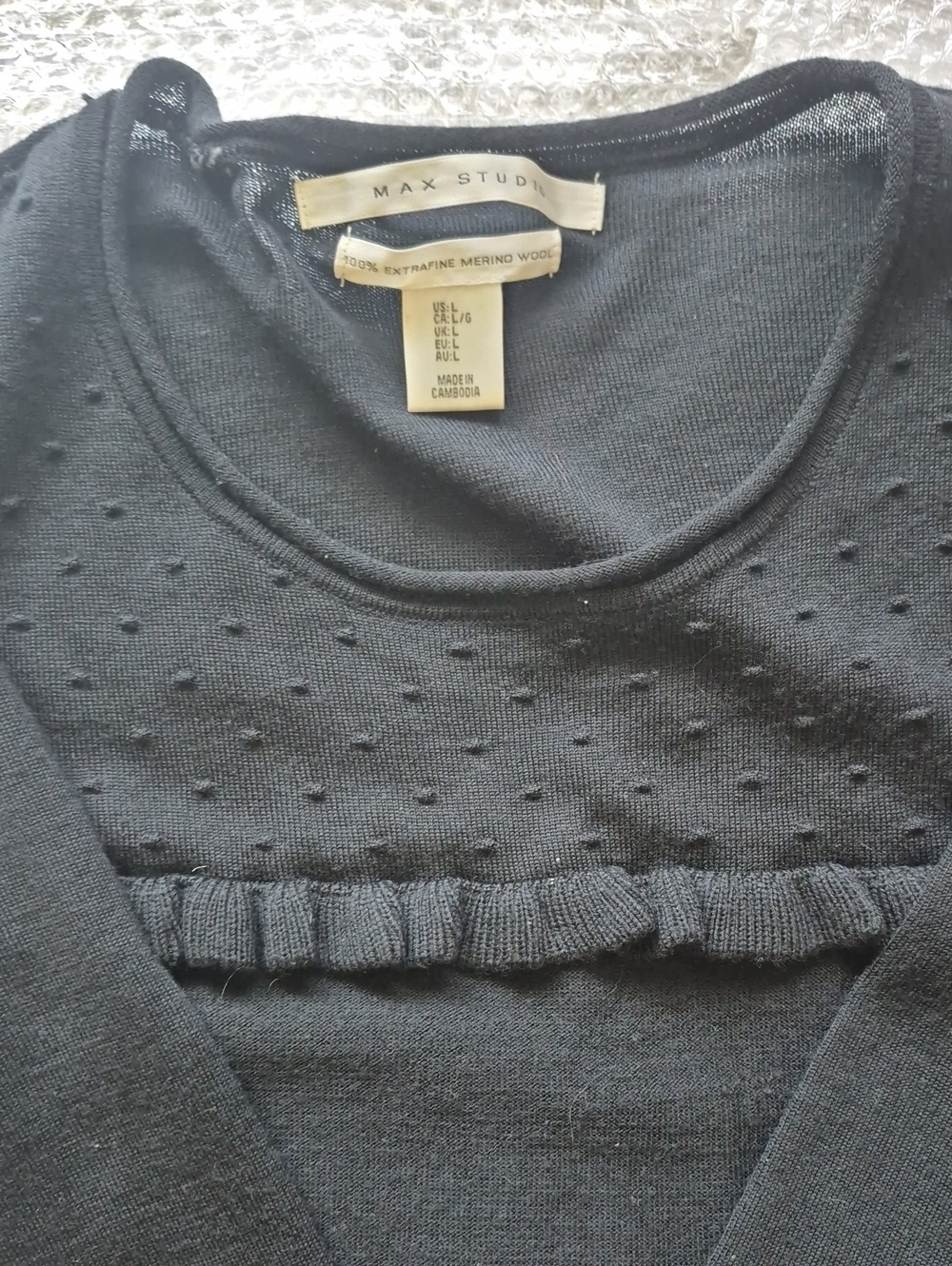 Max Studio 100% Merino Wool Sweater with Texture and Ruffle
